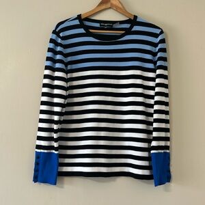 Karl Lagerfeld Blue White Strip Popover Color-block Sweater Large